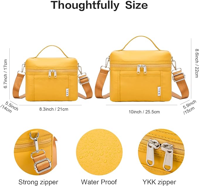 NOL Natural Organic Lifestyle Insulated Lunch Bags for Women Cooler Bag Lightweight Nylon Waterproof Lunch Box For Work (Earth-yellow, Medium(normal))