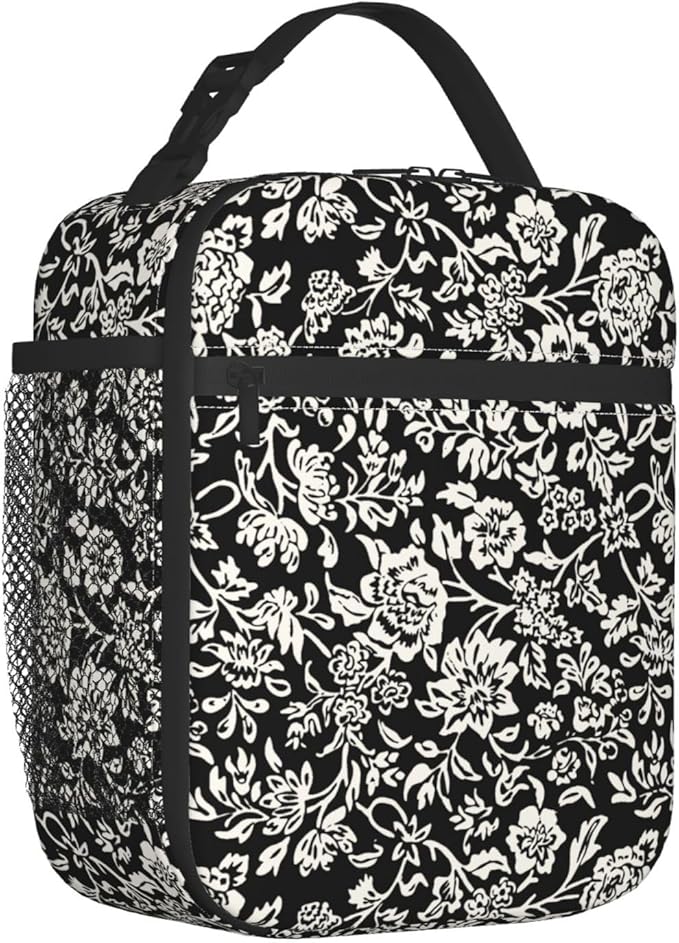 Modern Vintage Whimsical Floral Lunch Box for Women, Flower Tote Bag for Girls, Kids Lunch Bag Reusable Insulated Lunch Bag for School Work Picnic