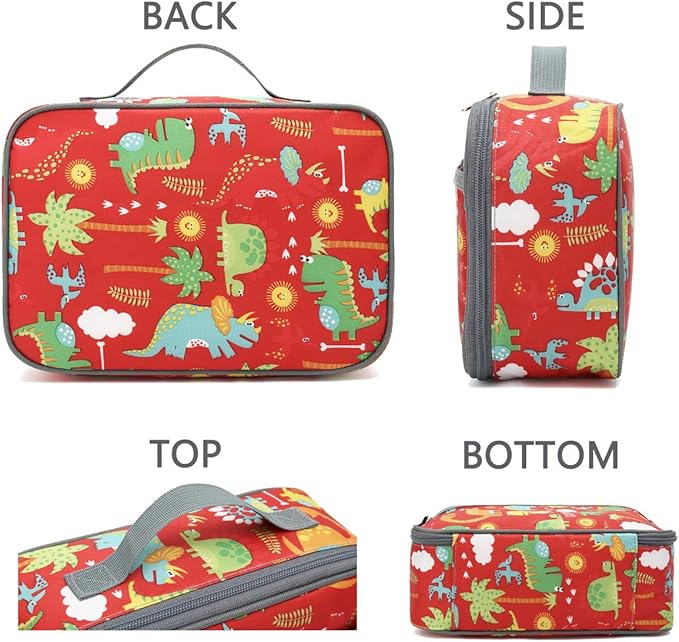 FlowFly Kids Lunch box Insulated Soft Bag Mini Cooler Back to School Thermal Meal Tote Kit for Girls, Boys,Dinosaur&Coconut