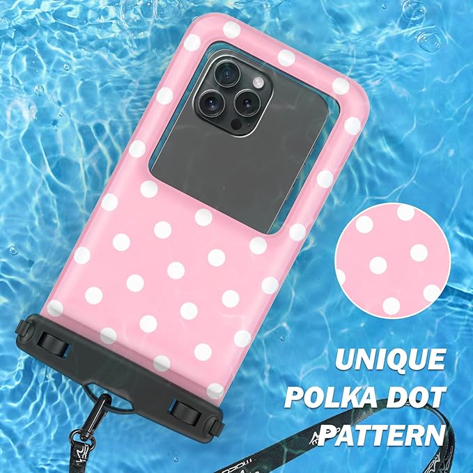 MoKo Large Waterproof Phone Pouch - 2 Pack Floating Water Protector Case Dry Bag with Detachable Lanyard, Compatible for iPhone 15 14 13 Pro Max, Galaxy S23 S22 Ultra, Black+Pink