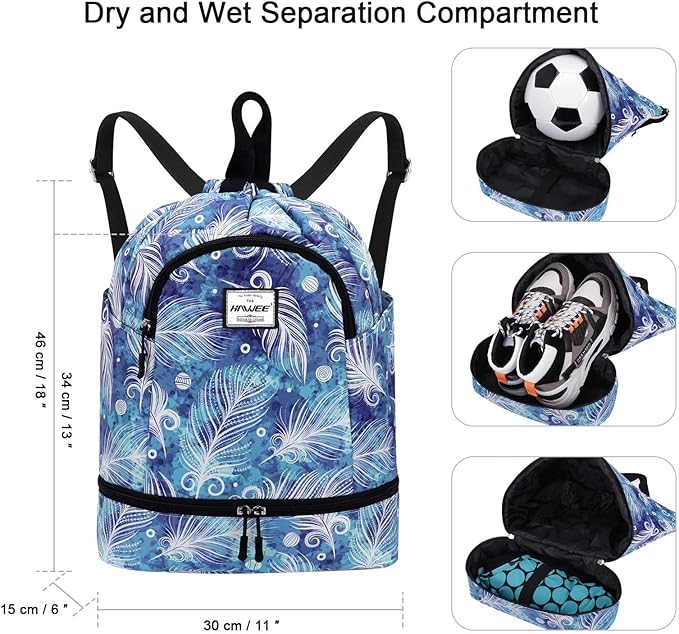 Dry Wet Drawstring Backpack with Shoe Compartment for Women Adjustable Gym Bag