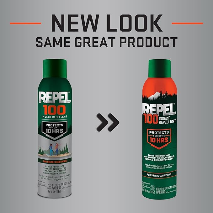Repel 100 Insect Repellent, 4 Ounces, 98% DEET 10-Hour Protection Lon-Lasting Insect Repellent Aerosol Spray Repels Mosquitoes, Ticks, Gnats, Biting Flies, Chiggers And Fleas