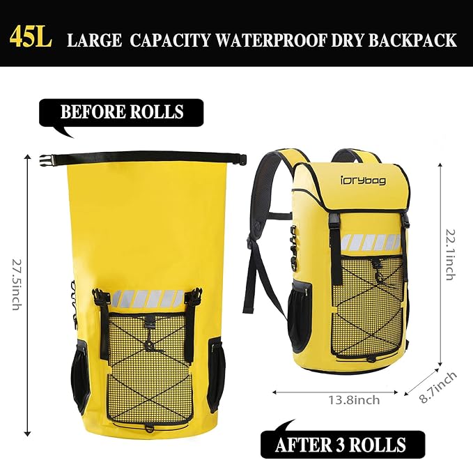 IDRYBAG Waterproof Backpack for Men 25L/45L, Dry Bags Kayak, Dry Backpack Camping Hiking