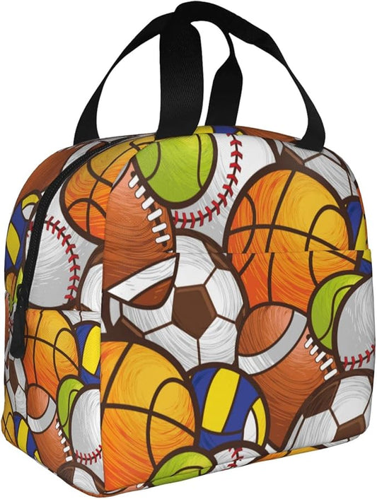 VOOHDDY Sport Ball Soccer Football Basketball Insulated Lunch Bag For Men Women Reusable Lunch Box Container Waterproof Portable Cooler Thermal Tote Bag For Work Office Picnic Beach Travel