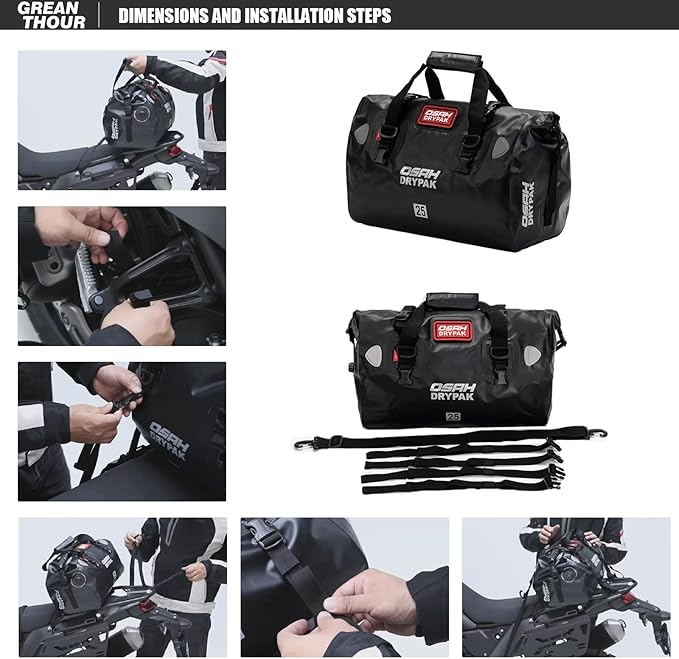 Motorcycle Dry Bag - Waterproof Motorcycle Duffle & Luggage Tail Bag Saddle Bags with Roll Top Closure, Large Storage Space，for Motorcycle Back Seat(SkyBlack, 60L)