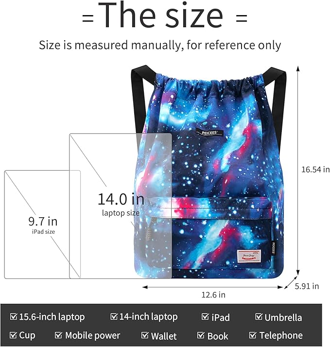 Peicees Waterproof Drawstring Sport Bag Lightweight Sackpack Backpack for Men and Women