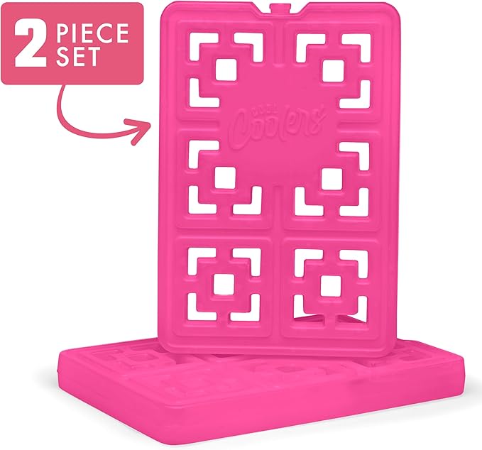 Cool Coolers XL Fashion Ice by Fit + Fresh, 2pk Ice Blocks for Lunchboxes, Freezer Packs for Coolers, Hot Pink