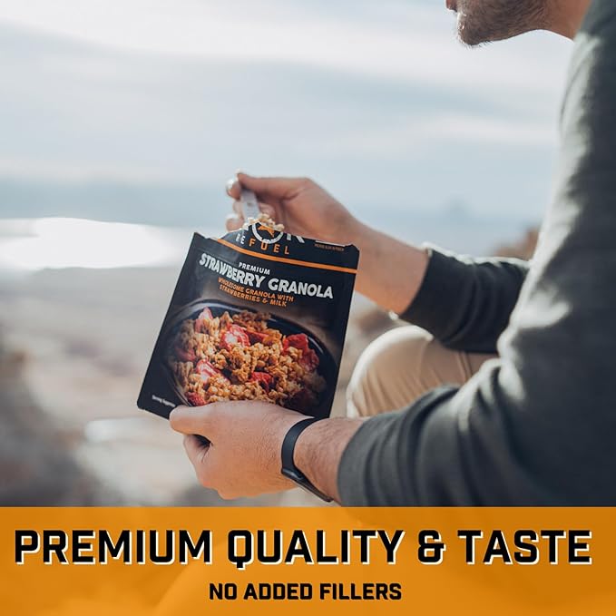 Peak Refuel Strawberry Granola 2-Pack | Freeze Dried Backpacking, Camping & Emergency Prep Food | 2 Servings Pouches