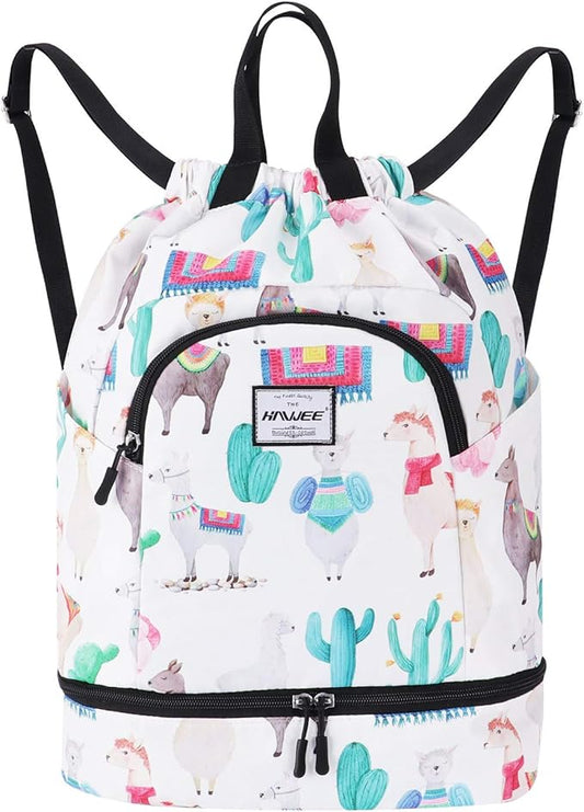 Dry Wet Drawstring Backpack with Shoe Compartment for Women Adjustable Gym Bag