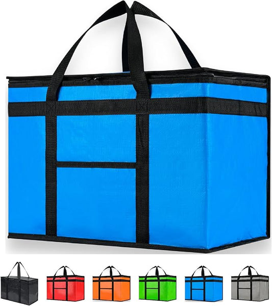 NZ home Durable XXL PRO Insulated Cooler Bag and Food Warmer for Delivery & Grocery Shopping with Zippered Top, Blue Commercial Grade (1 Pack)