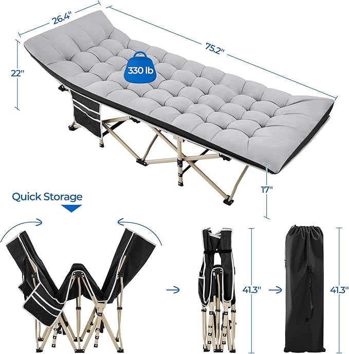 Yaheetech Folding Camping Cot Portable Outdoor Bed for Adults w/Mat & Storage Bag & Carry Bag, Heavy Duty Cots for Outdoor Travel & Office/Home Nap