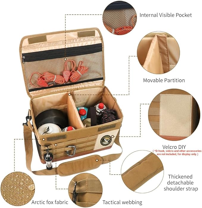 18L Camping Storage Bag, Multifunctional Waterproof Picnic Basket, Tent Stakes Organizer,with Adjustable Shoulder Strap for Hiking Cookware, Travel, Car