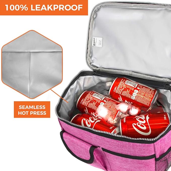 opux Lunch Bag Women Insulated, Adult Lunch Box Cooler, Lunch Box for Men, Dual Compartment Lunchbox for Work, Leakproof Double Decker Lunch Bag, Soft Lunch Pail Tote Girls Boys Kids School, Pink