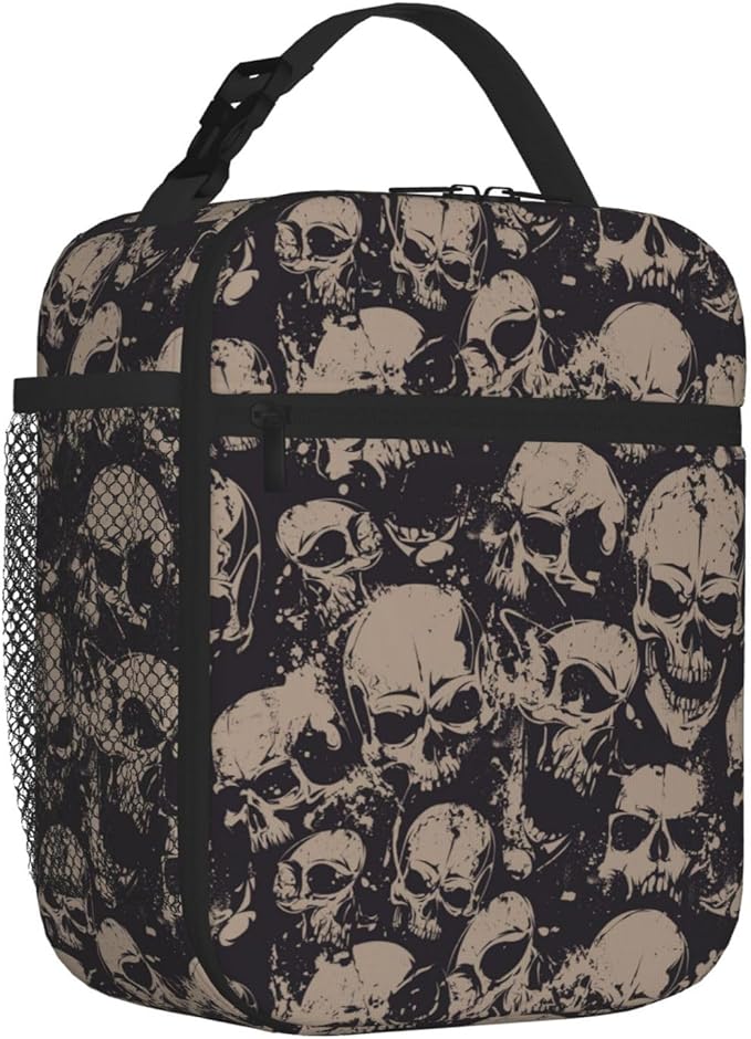 Scary Skull Horror Vintage Insulated Lunch Bag Reusable Cooler Lunch Box Portable Leakproof Thermal Container Tote Bags for Girls Boys School Travel