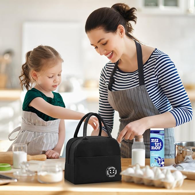 Insulated Lunch Bag for Men Women, Small Portable Reusable Lunch Cooler Tote Bag, Leakproof Thermal Lunch Box for Work Picnic Travel, Black