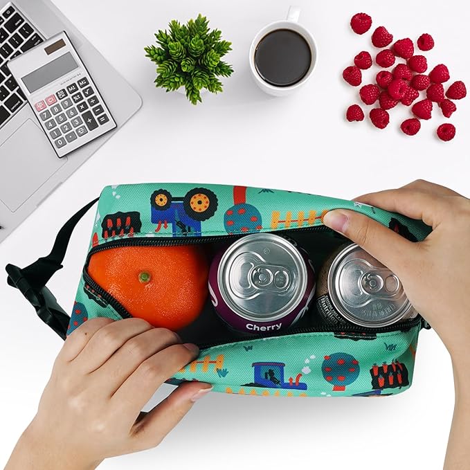 Cerbonny Small Cooler Bag Freezable Lunch Bag for Work School Travel,Small Lunch Bag,Small Insulated Bag For Kids/Adults,Freezer Lunch Bags,Mini Lunch Bag Fit For Yogurt,Suit for 3+(green vehicle)