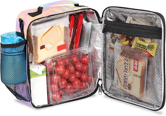 Leopard Print Kids Lunch Bag Rainbow Leopard Skin Insulated Lunch Box Mini Cooler Back to School Thermal Meal Tote Kit Bento Tote Bags Thermal Lunchbox for Boys Girls