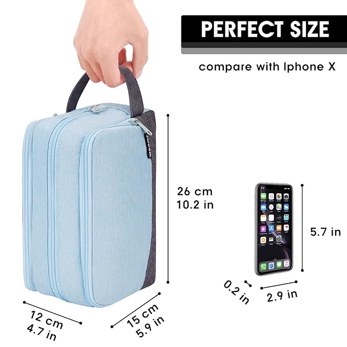 Toiletry Bag for Men Hanging Dopp Kit Water Resistant Shaving Bag Small Toiletry Bag for Traveling (mint green on gray)