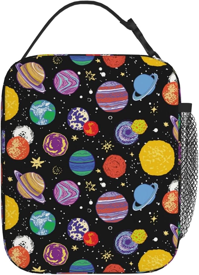 Cartoon Space Planet Insulated Lunch Bag Reusable Cooler Lunch Box Portable Leakproof Thermal Container Tote Bags for Girls Boys School Travel