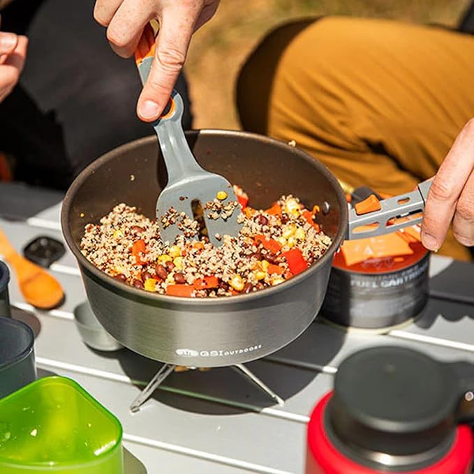 GSI Outdoors Pinnacle Ceramic Camper Cookware Set, 4-Person Camping Cookware with Non-Stick Pots, Frypan, Bowls, Plates & Nesting Design