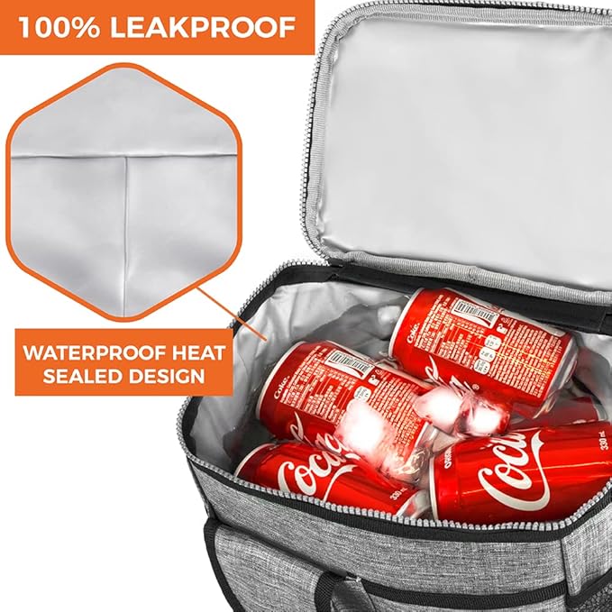 opux Insulated Lunch Bag for Men Women, Leakproof Heather Gray Lunch Box for Work, Portable Soft Lunch Cooler Bag with Shoulder Strap, Adult Lunchbox Lunch Pail for Kid Boy Girl School, 18 Can/10L