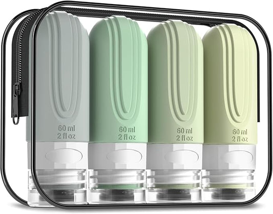 Travel Bottles for Toiletries, Tsa Approved 2oz Travel size Bottles, BPA Free Leak Proof Travel Toiletry Containers, Refillable Travel Accessories with Toiletry Bag for Shampoo Liquid (4 Pack)