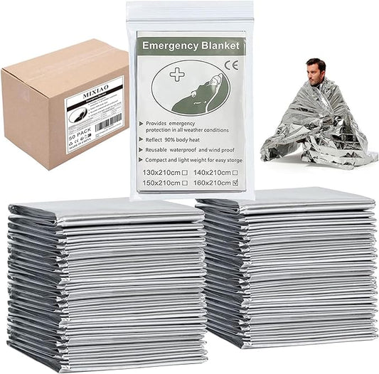 Emergency Foil Thermal Blanket (Pack of 50), 210 x 160 cm (82" x 63") Emergency shelter Survival Reflective Blankets Perfect for Outdoors, Hiking, Survival, Marathons or First Aid