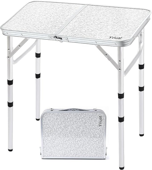 Folding Camping Table 2ft Portable Pinic Table Adjustable Height Small Card Table Aluminum Foldable Lightweight with Carry Handle for Outdoor Indoor Hiking Camp BBQ Beach