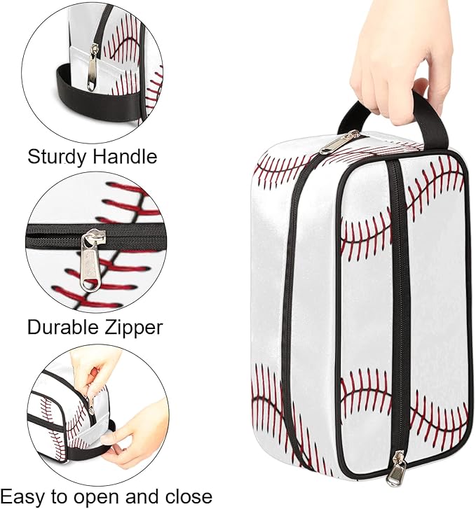 Sport Baseball Portable Travel Toiletry Bag, Softball Texture Ball Dopp Kit Cosmetic Organizer Makeup Bag Shower Shaving Bag for Men Women