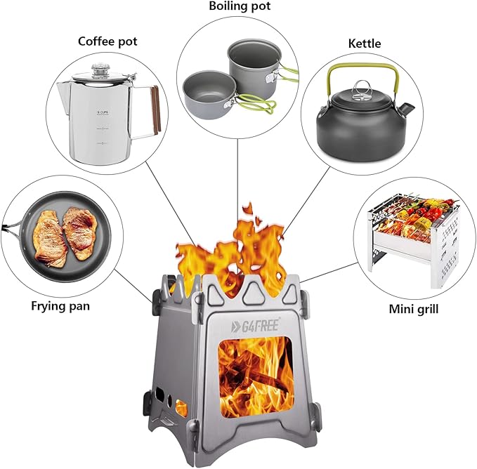 G4Free Camping Stove, Portable Wood Stove with Folding Stainless Steel, Pocket Backpacking Stove Outdoor Camping Hiking Traveling BBQ