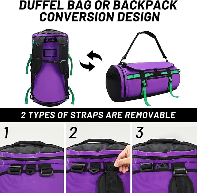 MIER Large Duffel Backpack Sports Gym Bag with Shoe Compartment, Heavy Duty and Water Resistant, Purple, 90L