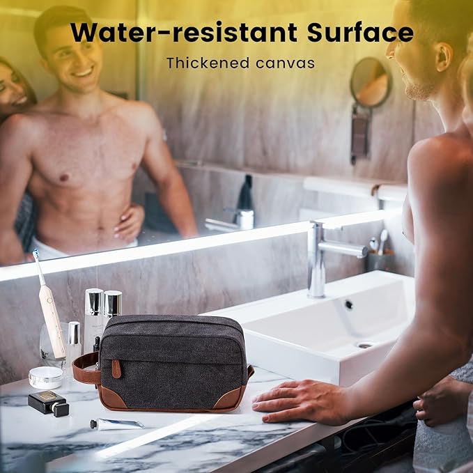 Vorspack Toiletry Bag Hanging Dopp Kit for Men Water Resistant Canvas Shaving Bag with Large Capacity for Travel - Dark Grey