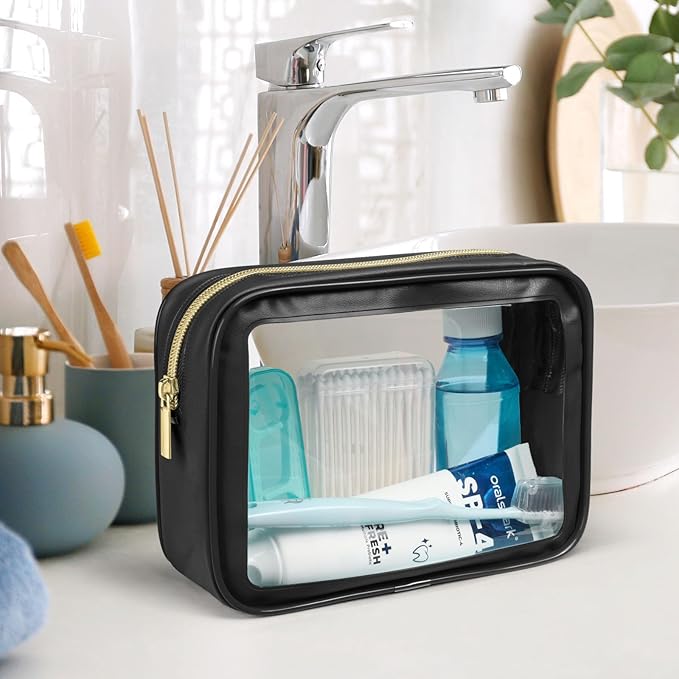 PACKISM TSA Approved Toiletry Bag - 3 Pack Upgrade Color-Edged Clear Makeup Bag, Clear Toiletry Bag For Traveling Fits Various Storage Needs, Black