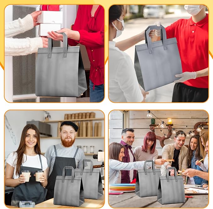 Hushee 200 Pcs Insulated Take out Bags Bulk Thermal Insulation Take Away Bags Disposable 10.24x11.02x6.69 Inch for Grocery Lunch Hot Cold Frozen Food Delivery Shipping Cooler(Gray)