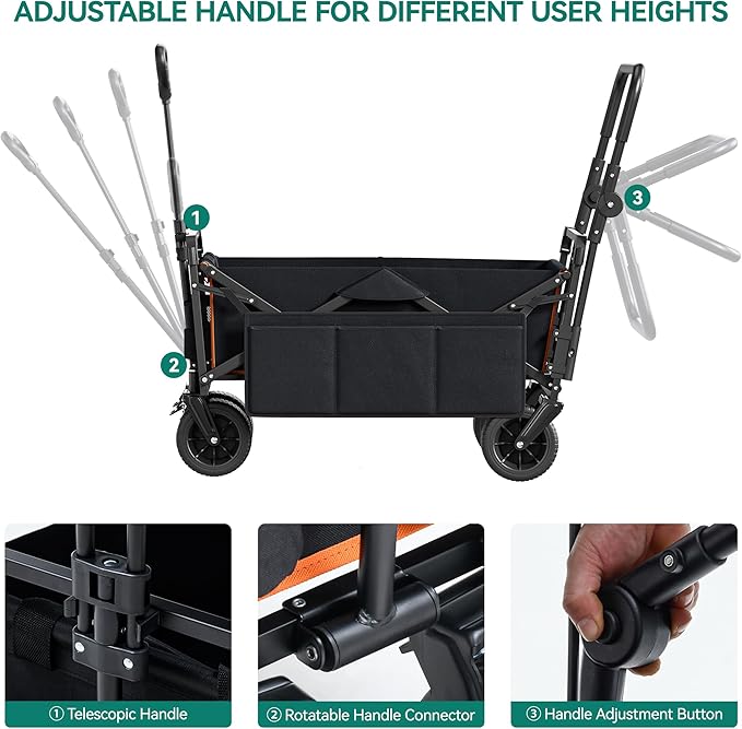 YITAHOME Collapsible Garden Cart w/Removable Canopy, Heavy Duty Outdoor Foldable Wagon Cart w/Rear Storage and Flexible Swivel Wheels for Shopping, Picnic, Camping, Sports,Black