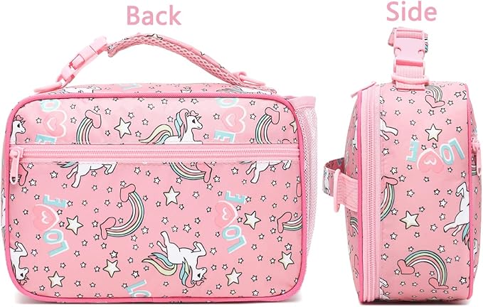 FlowFly Kids Lunch Bag, Durable Insulated School Lunch Box with Shoulder Strap and Bottle Holder, Water-resistant Thermal Small Lunch Cooler Tote for Teen Boys & Girls,Red#Uincorn