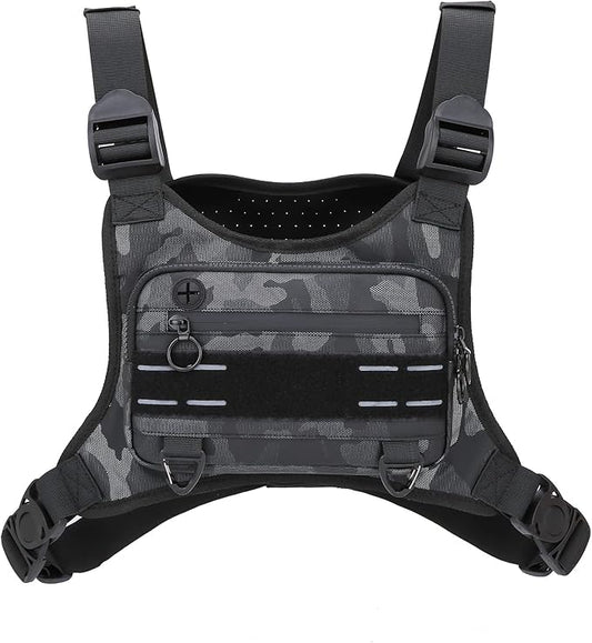 Sports Chest Bag For Men Women, Water Resistant Lightweight Front Chest Pack, Running Vest Bag With Built-In Phone Holder & Extra Storage For Workouts, Running, Cycling (Camo)