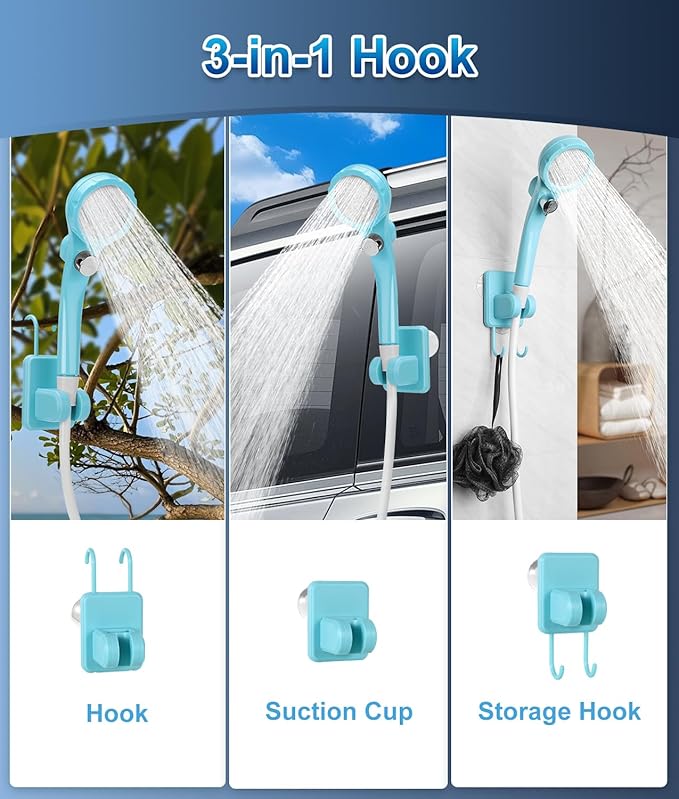 WADEO Portable Shower Camping Shower Outdoor Camp Shower Pump, Electric Rechargeable Portable Camping Shower, Powered by Rechargeable Battery for Camping, Hiking, Traveling