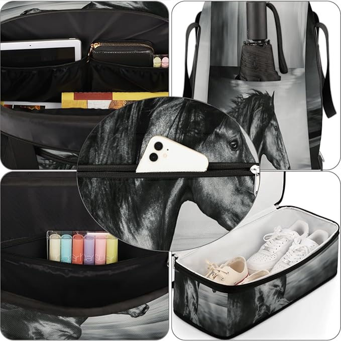 Horse Foldable Travel Duffel Bag, Expandable Sports Gym Bag with Shoes Compartment Weekender Overnight Totes Bags for Women Men