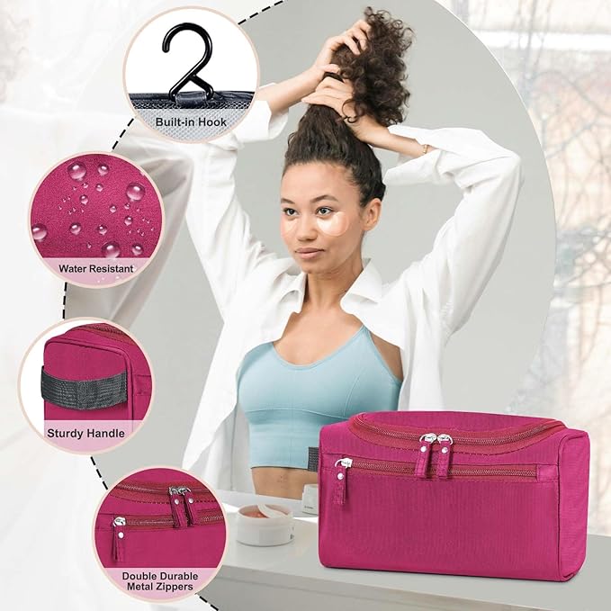 Hanging Toiletry Bag for Women and Men Traveling Makeup Large Capacity Cosmetics Portable Dopp Kit Storage Organizer Bag with Hanging Hook for Toiletries Brushes Shaving Tools (Red)