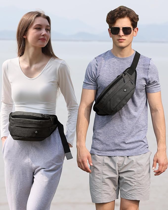 WATERFLY Fanny Pack for Men Women Water Resistant Large Hiking Waist Bag Pack Carrying All Phones for Running Walking Traveling