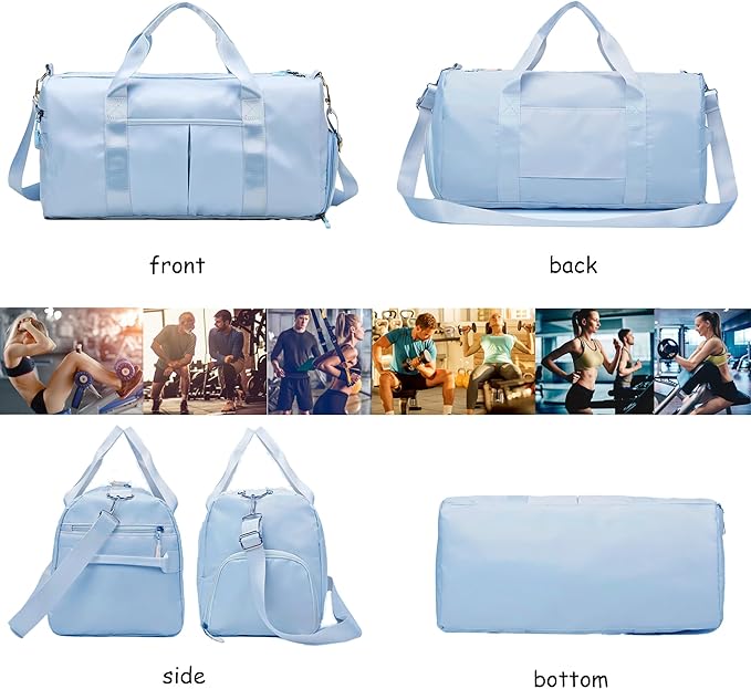 Women Gym Bag with Separation for Wet and Dry, Shoe Storage, Waterproof Travel Duffle Bag for Gym, Swimming, Yoga, Sports (Blue)