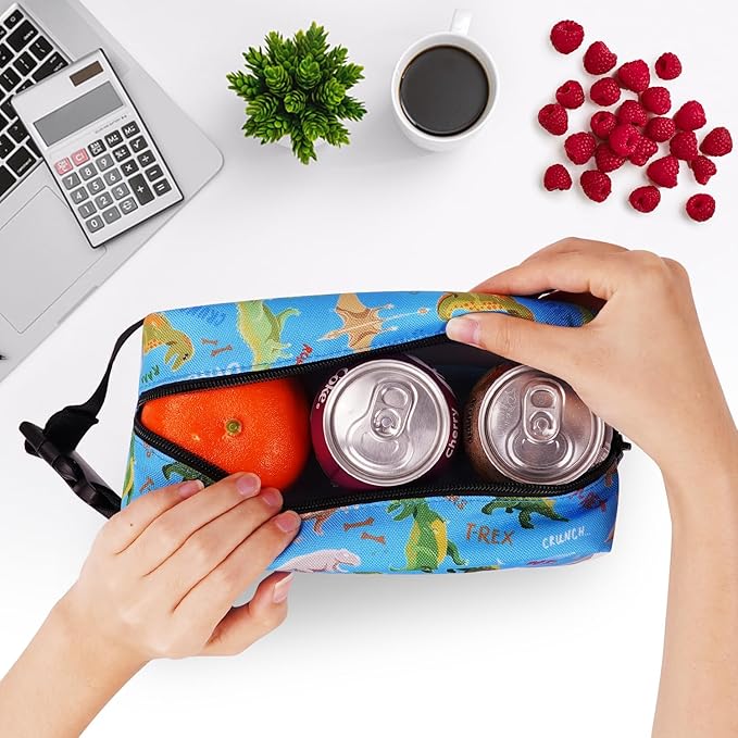 Cerbonny Small Insulated Freezable Cooler Bag for Work, School & Travel; Fit For Yogurt & 3+ (Blue Dinosaur)