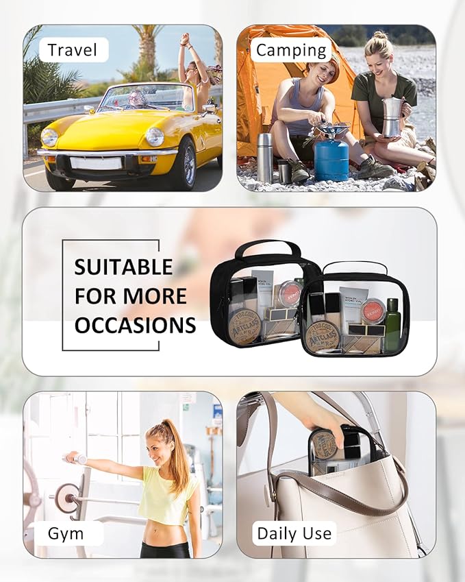 Moyad TSA Approved Clear Toiletry Bag with Handle, 3 Pack Quart Size 3-1-1 Liquids Pouch for Travel, Transparent Makeup & Cosmetic Organizer for Women Men, Black