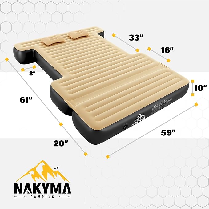 Truck Bed Air Mattress with Extension for 5.5-5.8ft Full Size Short Truck Beds Tent, 86.6"x63"x9.8" Inflatable Camping Air Mattress Pickup Bed with 12V Pump, Sleeping Pad for F-Series, Ram etc