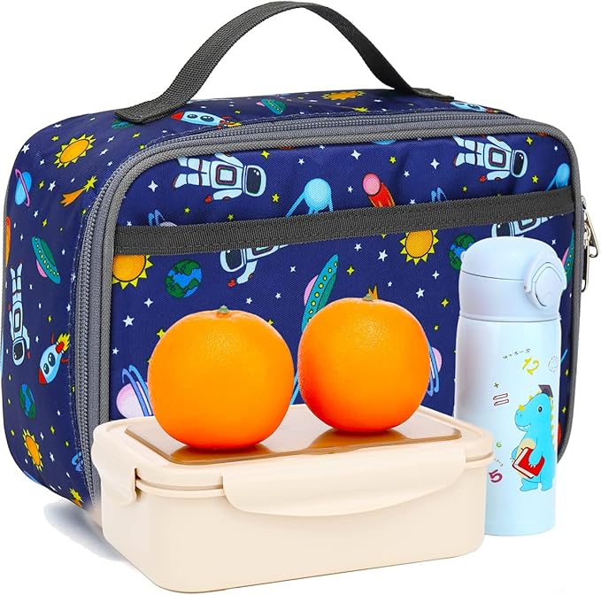 FlowFly Kids Lunch box Insulated Soft Bag Mini Cooler Back to School Thermal Meal Tote Kit for Girls, Boys, Astronaut