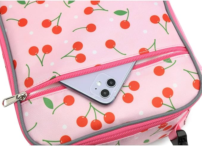 FlowFly Kids Lunch box Insulated Soft Bag Mini Cooler Back to School Thermal Meal Tote Kit for Girls, Boys, Cherry