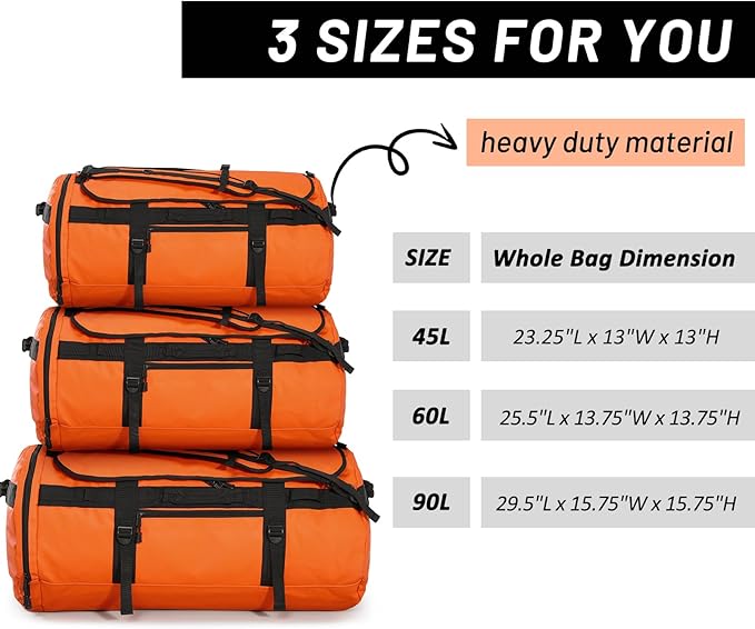 MIER Large Duffle Backpack Sports Gym Bag with Shoe Compartment, Heavy Duty and Water Resistant, Orange, 45L
