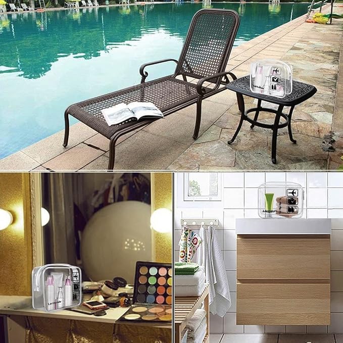 Lermende 2pcs Clear Toiletry Bag TSA Approved Travel Bag,Carry On for Travel,Airport Airline Accessories Compliant Bag,Quart Sized Makeup Cosmetic bag Women Men (Clear, 3 Pack)