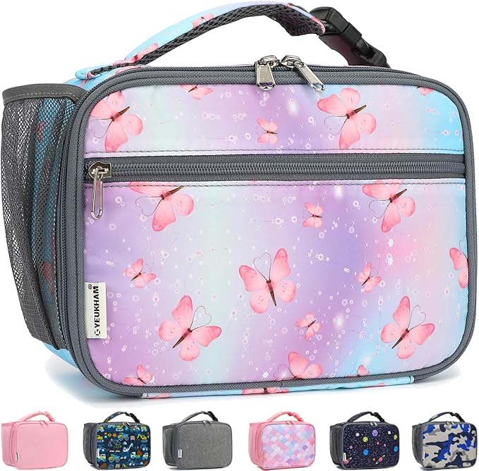 Insulated Lunch Box for School, Thermal Reusable Durable Freezable Lunch Bags for Kids Boys Girls Men Women - Small Soft Cooler Portable Lunch Tote Kit for Work Picnic Travel,Butterfly
